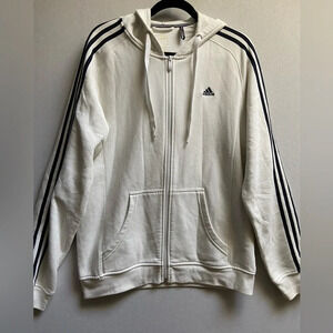 Adidas white and black  stripe hoodie full zip jacket Sz L